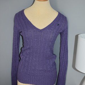 American Eagle Purple V-Neck Cable Knit Sweater - Size Small Petite